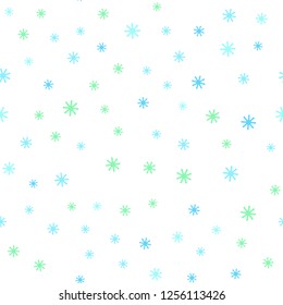 Light Blue, Green vector seamless background with xmas snowflakes. Glitter abstract illustration with crystals of ice. Design for wallpaper, fabric makers.