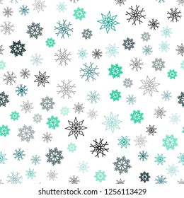 Light Blue, Green vector seamless template with ice snowflakes. Snow on blurred abstract background with gradient. Template for business cards, websites.