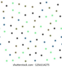 Light Blue, Green vector seamless cover with beautiful snowflakes. Colorful decorative design in xmas style with snow. Pattern for design of fabric, wallpapers.