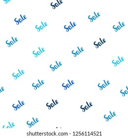 Light Blue, Green vector seamless background with words of sales. Illustration with signs of sales on abstract template. Backdrop for mega promotions, discounts.