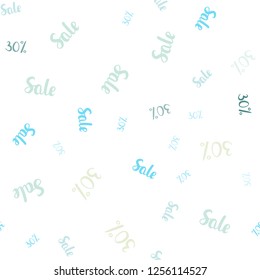 Light Blue, Green vector seamless layout with discount of 30%. Colored words of sales with gradient on white background. Pattern for ads, posters, banners of sales.