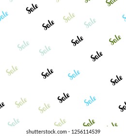 Light Blue, Green vector seamless template with selling words. Colored words of sales with gradient on white background. Design for business ads, commercials.