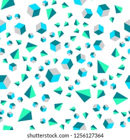 Light Blue, Green vector seamless, isometric template with crystals, squares. Abstract illustration with colorful lines, cubes. Pattern for design of fabric, wallpapers.