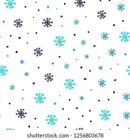 Light Blue, Green vector seamless layout with bright snowflakes. Colorful decorative design in xmas style with snow. Pattern for design of fabric, wallpapers.