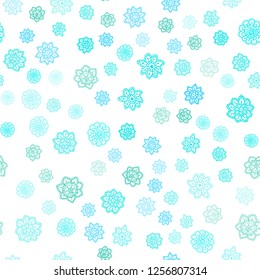 Light Blue, Green vector seamless layout with bright snowflakes. Decorative shining illustration with snow on abstract template. Trendy design for wallpaper, fabric makers.