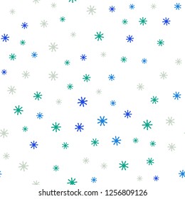 Light Blue, Green vector seamless pattern with christmas snowflakes. Modern geometrical abstract illustration with snowflakes. Texture for window blinds, curtains.