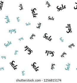 Light Blue, Green vector seamless background with words of sales. Gradient illustration with discount signs on white backdrop. Template for season sales, shopping ads.