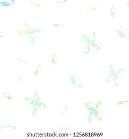 Light Blue, Green vector seamless abstract background with leaves. leaves on elegant natural pattern with gradient. Pattern for design of window blinds, curtains.