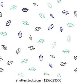 Light Blue, Green vector seamless doodle pattern with leaves. Colorful abstract illustration with leaves in doodle style. Pattern for design of fabric, wallpapers.