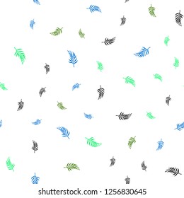 Light Blue, Green vector seamless doodle pattern with leaves. An elegant bright illustration with leaves in Natural style. Pattern for design of window blinds, curtains.