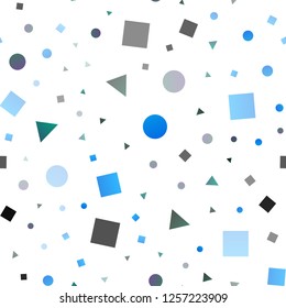 Light Blue, Green vector seamless texture in poly style with circles, cubes. Abstract illustration with colorful dots, lines, cubes. Pattern for design of window blinds, curtains.