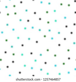 Light Blue, Green vector seamless background with xmas snowflakes. Colorful decorative design in xmas style with snow. Pattern for trendy fabric, wallpapers.