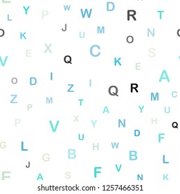 Light Blue, Green vector seamless texture with ABC characters. Blurred design in simple style with signs of alphabet. Design for textile, fabric, wallpapers.