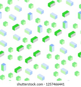 Light Blue, Green vector seamless, isometric background with rectangles. Illustration with set of colorful rectangles. Pattern for design of fabric, wallpapers.