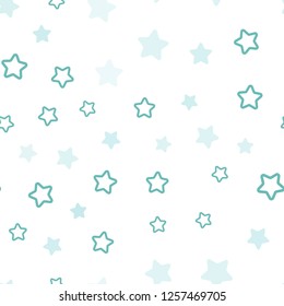 Light Blue, Green vector seamless texture with beautiful stars. Glitter abstract illustration with colored stars. Pattern for design of fabric, wallpapers.