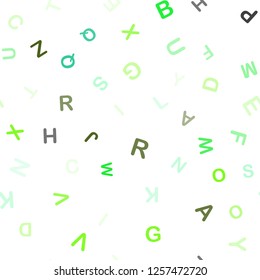 Light Blue, Green vector seamless background with signs of alphabet. Blurred design in simple style with signs of alphabet. Texture for window blinds, curtains.