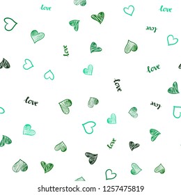 Light Blue, Green vector seamless backdrop with phrase LOVE YOU, hearts. Colorful gradient phrase LOVE YOU, hearts in abstract style. Design for textile, fabric, wallpapers.
