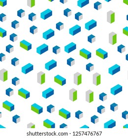 Light Blue, Green vector seamless, isometric layout with lines, rectangles. Abstract gradient illustration with rectangles. Texture for window blinds, curtains.