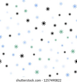 Light Blue, Green vector seamless layout with bright snowflakes. Colorful snowflakes with gradient on abstract background. Design for wallpaper, fabric makers.