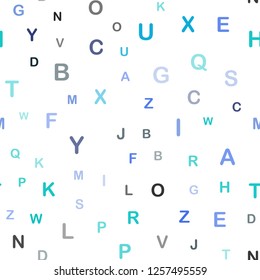 Light Blue, Green vector seamless backdrop with english symbols. Abstract illustration with colored latin alphabet. Template for business cards, websites.