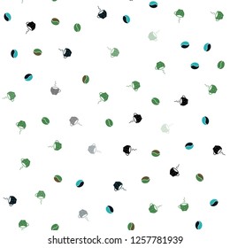 Light Blue, Green vector seamless layout with coffee set. Decorative gradient design of coffee cups and beans. Template of a black hot beverage in a cafe.