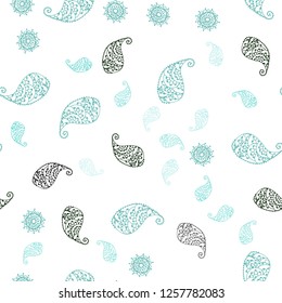 Light Blue, Green vector seamless natural pattern with leaves and flowers. Illustration with doodles on abstract template. Design for textile, fabric, wallpapers.