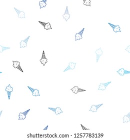 Light Blue, Green vector seamless template with tasty ice-cream. Decorative design of ice-cream cones in doodle style. Design for ad, poster, banner of cafes, restaurants.