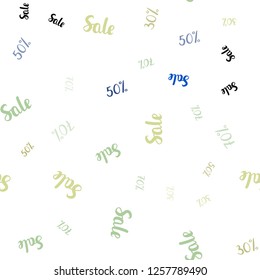 Light Blue, Green vector seamless cover with symbols of 30, 50, 70 % sales. Colorful set of  percentage signs in simple style. Design for business ads, commercials.