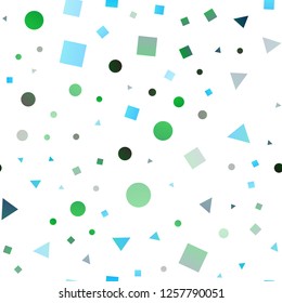 Light Blue, Green vector seamless background with triangles, circles, cubes. Abstract gradient illustration with circles, triangles, cubes. Pattern for design of window blinds, curtains.