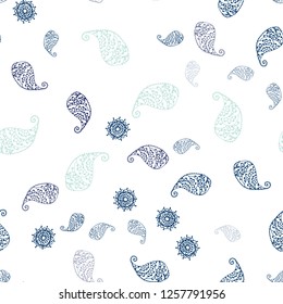 Light Blue, Green vector seamless abstract backdrop with leaves and flowers. Leaves and flowers with gradient on white background. Pattern for design of fabric, wallpapers.