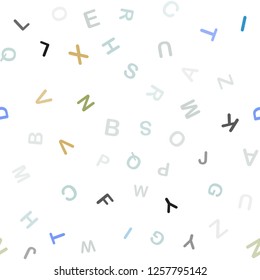 Light Blue, Green vector seamless background with signs of alphabet. Shining illustration with ABC symbols on abstract template. Design for wallpaper, fabric makers.