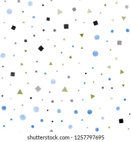 Light Blue, Green vector seamless backdrop with lines, circles, rhombus. Glitter abstract illustration with spheres, squares, lines. Trendy design for wallpaper, fabric makers.