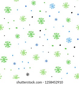 Light Blue, Green vector seamless pattern with christmas snowflakes. Glitter abstract illustration with crystals of ice. Trendy design for wallpaper, fabric makers.