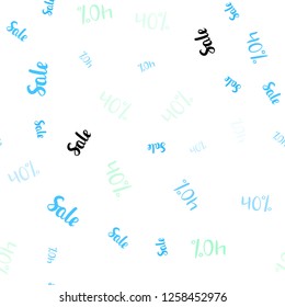 Light Blue, Green vector seamless background with 40 % signs of sales. Gradient illustration with discount signs on white backdrop. Backdrop for mega promotions, discounts.
