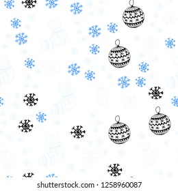 Light Blue, Green vector seamless cover with beautiful snowflakes, balls, socks, mittens. Glitter abstract illustration with gradient. Design for textile, fabric, wallpapers.