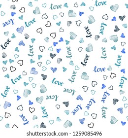 Light Blue, Green vector seamless background with words of love, hearts. Colorful illustration with quote LOVE YOU, hearts. Design for textile, fabric, wallpapers.