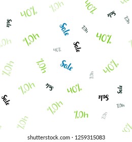 Light Blue, Green vector seamless background with 40 % signs of sales. Abstract illustration with colorful gradient symbols of sales. Backdrop for mega promotions, discounts.
