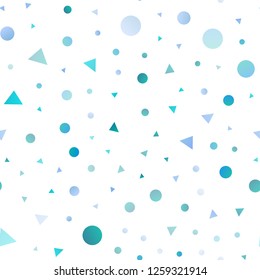 Light Blue, Green vector seamless backdrop with lines, circles. Glitter abstract illustration with spheres, triangular lines. Pattern for design of window blinds, curtains.