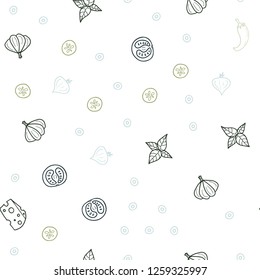 Light Blue, Green vector seamless background with tasty food. Blurred decorative design of snacks in doodle style. Pattern for ad, booklets, leaflets of restaurants.