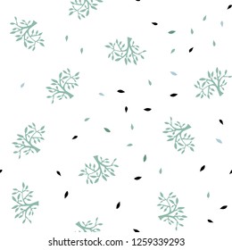 Light Blue, Green vector seamless doodle texture with leaves, branches. Abstract illustration with leaves, branches in doodles style. Pattern for trendy fabric, wallpapers.