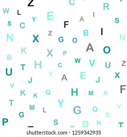Light Blue, Green vector seamless layout with latin alphabet. Shining illustration with ABC symbols on abstract template. Pattern for trendy fabric, wallpapers.
