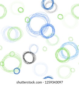 Light Blue, Green vector seamless texture with disks. Modern abstract illustration with colorful water drops. Design for textile, fabric, wallpapers.