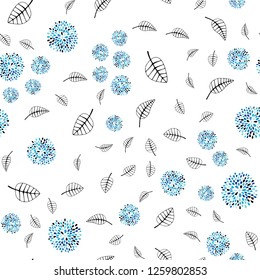 Light Blue, Green vector seamless natural background with leaves, flowers. Colorful doodles on white background. Pattern for trendy fabric, wallpapers.