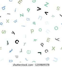 Light Blue, Green vector seamless texture with ABC characters. Shining colorful illustration with isolated letters. Pattern for design of fabric, wallpapers.