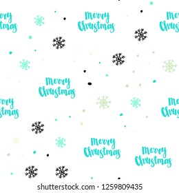 Light Blue, Green vector seamless layout with bright snowflakes. Glitter abstract illustration with crystals of ice. Trendy design for wallpaper, fabric makers.