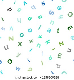 Light Blue, Green vector seamless texture with ABC characters. Colored alphabet signs with gradient on white background. Pattern for design of fabric, wallpapers.