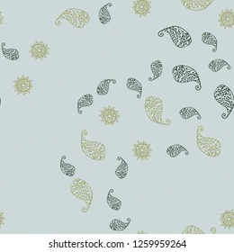 Light Blue, Green vector seamless natural background with leaves and flowers. Doodle illustration of leaves and flowers in Origami style. Hand painted design for web, wrapping.