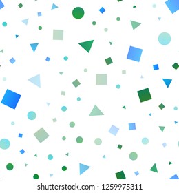 Light Blue, Green vector seamless background with triangles, circles, cubes. Abstract illustration with colorful dots, lines, cubes. Design for textile, fabric, wallpapers.