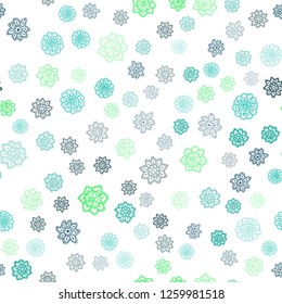 Light Blue, Green vector seamless template with ice snowflakes. Decorative shining illustration with snow on abstract template. Pattern for design of window blinds, curtains.