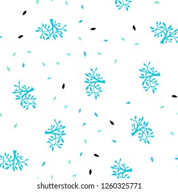 Light Blue, Green vector seamless elegant background with leaves, branches. Leaves and branches with gradient on white background. Texture for window blinds, curtains.